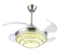 42" Retractable Blade Ceiling Fan with Crystal Chandelier & LED Light - 3 Color Remote Control Fan for Bedroom Living Room