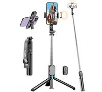 42" Selfie Stick Tripod with Light, Portable Selfie Stick Phone Tripod Stand for Smartphone with Detachable Remote, 360° Rotatable Phone Stand for Filming/Selfies/Live/Video Recording/Travel