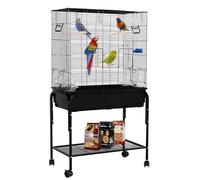 42" Single Stackable Deep & Wide Breeding Center Divider Nest Box Bird Rolling Stand Cage Divided Breeder Parakeet Bird Cage for Canary Cockatiel Parrot Lovebird (Black 130x73.5x39.5cm)