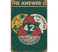 42 The Answer to Life The Universe and Everything Science Lover Wall Art Funny Hiking Art Printchhiker's Guide Novelty Retro Metal Tin Sign Plaque Bar Pub Club Cafe 8"x12"