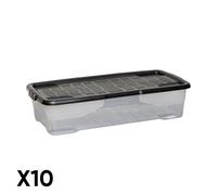42 Under Bed Clear Stackable And Nestable Storage Box With Black Lid - Pack of 10 - Samuel Alexander | TJ Hughes