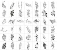 42 Unique Half-Sleeve Sketches Of Roses, Large Plain Flowers, Black And White Flower Temporary Tattoo Stickers