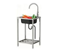42 x 37 cm Freestanding Outdoor Sinks, Stainless Steel Sinks, Commercial Kitchen Sinks, Hand Washbasins, Mobile Sinks with Hot and Cold Water Tap for Garages, Restaurants, Laundry Rooms