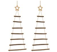 (42 x 90 cm) vidaXL Hanging Christmas Trees with Top Stars 2 pcs 42x90 cm Natural Branch