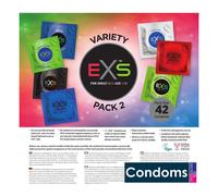 42 x Exs Condoms Pack | Nano Thin Ribbed Dotted Regular Warming Cooling Black