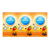 42 x Exure Condoms | Natural | Ribbed | Flavoured | Pleasure | Extra Fun | Elite Feel | Rubber Latex (Flavoured Extra Fun, 3 x Packs (42 Condoms))