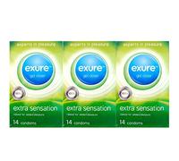 42 x Exure Condoms | Natural | Ribbed | Flavoured | Pleasure | Extra Fun | Elite Feel | Rubber Latex (Ribbed Extra Sensation, 3 x Packs (42 Condoms))