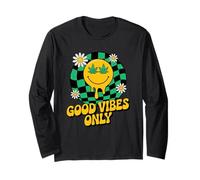 420 Good Vibes Melting Smile Weed Cannabis Retro Stoner Long Sleeve T-Shirt