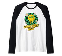 420 Good Vibes Melting Smile Weed Cannabis Retro Stoner Raglan Baseball Tee
