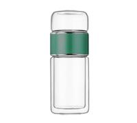 420 ml Tea Infuser Bottle, 7 x 7 x 21.7 cm / 2.8 x 2.8 x 8.5 Inch Double Layer Stainless Steel Leak-proof Glass Water Bottle Travel Water Separation Tea Bottle Cup for Office Travel Home (Green)