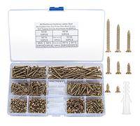 420 Pcs Brass Self Tapping Screws, Wood Self Drilling Flat Cross Head Screws Assortment Kit, Carbon Steel Galvanized Countersunk Head Screws with M6 Screw Anchors for Wood Furniture DIY