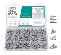 420 Pcs Button Round Head Torx Screws Set, Stainless Steel Sheet Metal Screws, Tamper Proof Self Tapping ScrewsSecurity Screw Set for Wood Mechanical Industry (Silver)