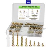 420 Pcs Self Tapping Screws,Wood Screws Assortment,Color Zinc Countersunk Screws for Wood,Contains 20 Pcs M6 Screw Anchors for Diy, Furniture & Repairs