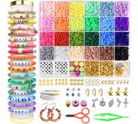 4200 Pcs Clay Beads Bracelet Making Kit, Friendship Preppy Flat Polymer Heishi Beads Jewelry Kits with Charms, Gifts for Teen Girls Crafts for Girls A