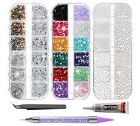 4200 PCS Nail Art Rhinestones Set, Nail Gems with AB Crystal Flat Back Gems, Pearls, Including 15ml Glue, Pick-Up Tweezers and Dotting Pen, Perfect for Nail Art, Makeup and DIY