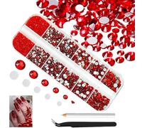 4200 Pcs Siam Red Round Flatback Rhinestones - Assorted SS6-SS20 to K9 Glass Non-Hotfix Nail Gems for Nails, Eyes, Face, Makeup & Crafts DIY