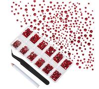 4200 Pieces Flat Back Red Nail Art Rhinestones for Nail Art Decorations, Round Crystal Gems Stickers for Clothes and Craft, 1.5 mm - 4.8 mm, 6 Sizes