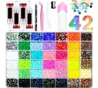 42000PCS Resin Jelly Rhinestones for Crafting, 42 Colors 3mm Bedazzling kit, Flatback Gems, 4 pcs Jewellery Glue, Includes Tweezer and Rhinestone Pen for DIY Crafts Clothing Shoes Nail Diamond Art
