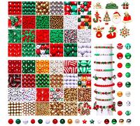 4200PCS+ Christmas Beads for Jewelry Making, Christmas Tree Snowflake Charms, Red Green Polymer Clay Beads Assorted Crystal Beads Gold Heart Star Spacer Beads for Bracelet Necklace Making DIY Crafts