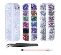 4200pcs Rhinestones for Nails, Nail Glitter Sequins Nail Decals with Crystals Nail Gems Diamonds for Nail Art Including Wax Pencil for Rhinestones And Rhinestone Picker