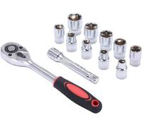 KATSU 1/2 Inch Socket Set 12Pcs, 10-24mm Metric Drive with 24-Teeth Quick-Released Ratchet Wrench and 5" Extension Bar, High Grade Chrome Vanadium Steel, Auto Repairing Garage Tool 420343