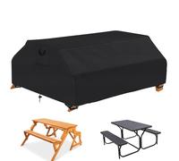 420D Waterproof Picnic Table Cover with Bench Covers Outdoor Garden FurnitureFits 1.8 to 193 cm (L) x 157.5 cm (W) x 76.2 cm (H) Black