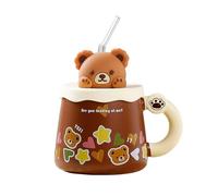 420ml/14oz Creative Cute Little Bear Ceramic Big Belly Mug Microwave Oven Available With Lid Breakfast Coffee Cup-Type C