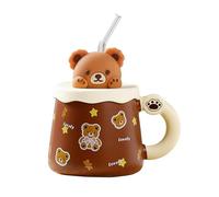 420ml/14oz Creative Cute Little Bear Ceramic Big Belly Mug Microwave Oven Available With Lid Breakfast Coffee Cup-D-style