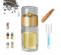 420ml Teava 3In1 Smart Tea Infuser, Tryteava Teapot Infusers for Loose Teas, Heat-Resistant Anti-Scalding Glass Double-Layer Insulation Cups, Leave and Water Separation Portable Cup (Gold, 350ml)
