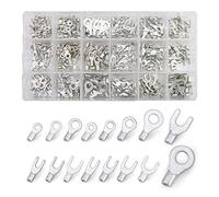 420pcs Non-Insulated Ring Terminals & Fork Connector Kit 22-16/16-14/12-10 Gauge Wire Lugs Battery Cable Terminals Wire Crimp Connectors High Temperature T2 Pure Non-Insulated Copper Connector