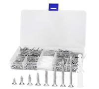 420Pcs Self Tapping Screws, Stainless Steel Wood Screw M3 x 30mm/25mm/20mm/16mm/12mm/10mm/8mm/6mm, Wood Screws Assortment with Storage Box and Screwdriver Bit for Woodwork,Metal, Steel Tile