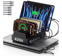 420W Charging Station,10-Port USB Charging Station for Multiple Devices, Charging Dock with Fast Charging Compatible with iPhone, Galaxy, Black