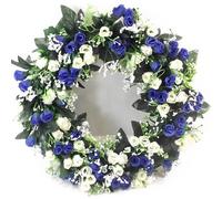 42cm Artificial Blue & Cream / Ivory Rose Wreath for in or outdoors - Home Grave Wedding