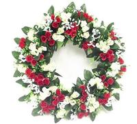 42cm Artificial Red & Ivory / Cream Rose Wreath for in or outdoors - Home Grave Wedding