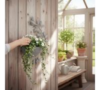 42cm Grey Metal Wall Planter Basket Decorative Bird Leaf Indoor Outdoor Decor UK