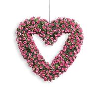 42cm Heart-Shaped Artificial Rose Wreath for Front Door, UV Protected Floral Home Décor for Indoor & Outdoor Use, Hanging Faux Rose Heart (pink)