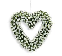 42cm Heart-Shaped Artificial Rose Wreath for Front Door, UV Protected Floral Home Décor for Indoor & Outdoor Use, Hanging Faux Rose Heart (White)