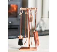 42cm Rose Gold Contemporary Loop Handle Four Piece Fireplace Accessories Companion Set - Fireside Tools with Poker, Tongs, Brush and Pan - Fireside Companion Set for Fire Log Burner