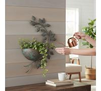 42cm Verdi Gris Green Metal Wall Planter Bird Leaf Hanging Garden Decor Basket