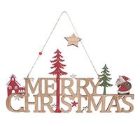 42cm Wooden Merry Christmas Sign With Santa and Christmas Trees