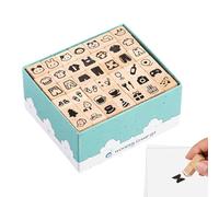42er Holzstempel Set for Kinder & Erwachsene - Kreativ-Set mit Süßen Tieren & Geometrischen Formen - Inkl. Holzbox - Stempelset für Bullet Journal, Scrapbooking, Basteln & DIY - Naturholz