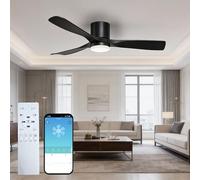 42In Smart Modern Ceiling Fan with Light - Low Profile Ceiling Fan with 3 Reinforced Blades, Remote/APP Control, 3500LM 3CCT Dimmable 6-Speed Reversible, Quiet Fan Light for Living Room,Bedroom,Black
