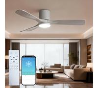 42In Smart Modern Ceiling Fan with Light - Low Profile Ceiling Fan with 3 Reinforced Blades, Remote/APP Control, 3000-6000K Dimmable,6-Speed Reversible, Quiet Fan Light for Living Room,Bedroom, White