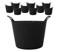 42L 42 Litre Large Eco-Friendly Recycled Flexi Tub - Black - Multi Purpose Robust Flexible Storage Container Bucket, Set of 10.