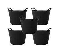 42L 42 Litre Large Eco-Friendly Recycled Flexi Tub - Black - Multi Purpose Robust Flexible Storage Container Bucket, Set of 5.