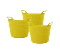 42L 42 Litre Large Eco-Friendly Recycled Flexi Tub - Yellow - Multi Purpose Robust Flexible Storage Container Bucket, Set of 3.