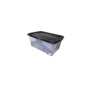 Samuel Alexander 42L Clear Storage Box with Black Lid, Stackable and Nestable Design Storage Solution - Storage Chests