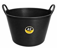 42L Flexi Tub Bucket Heavy Duty Plastic Storage Bin Garden Home Multi Purpose UK (3, BLACK, 42 L) (1, black, 42)