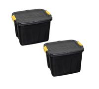 Samuel Alexander 2 X 42L Heavy Duty Storage Tubs Sturdy, Lockable, Stackable And Nestable Design Storage Chests With Clips In Black