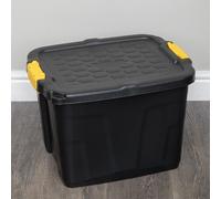Samuel Alexander 42L Heavy Duty Storage Tub Sturdy, Lockable, Stackable And Nestable Design Storage Chest With Clips In Black